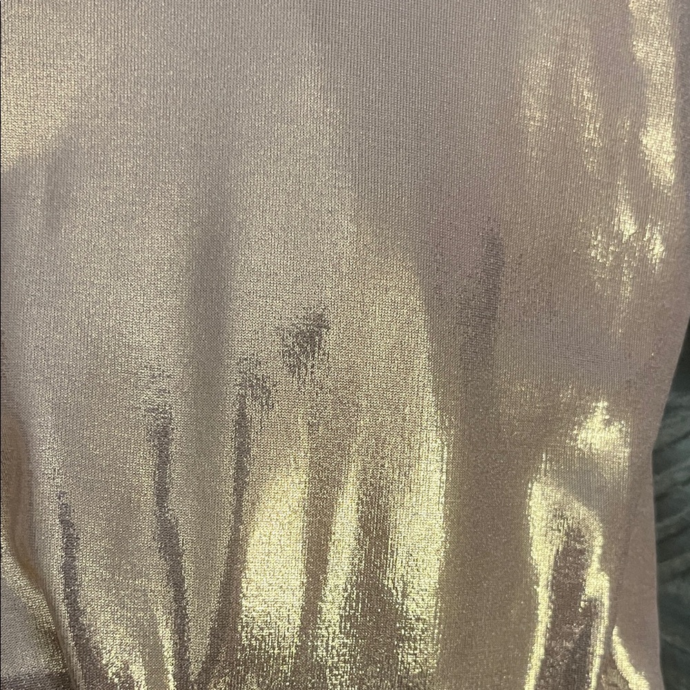 Norma Kamali Metallic Gold Shimmer Top turtleneck, long sleeve.
